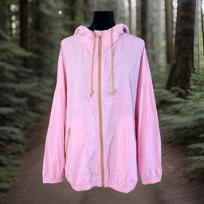 Chaqueta cortavientos LOFT Lou & Grey para mujer pequeña cremallera completa bolsillos con capucha rosa  Foto 1 de 4