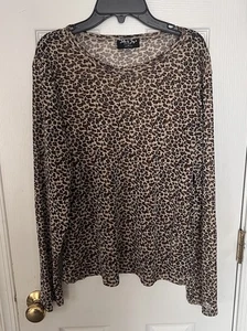 Jolie & Joy Women’s Size 1X Animal Print Sheer Long Sleeve Blouse Top Shirt - Picture 1 of 3