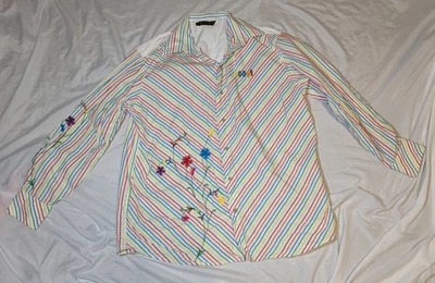 Coogi Men's Floral Colorful Striped Long Sleeve Shirt Size XXL - Image 1 of 4