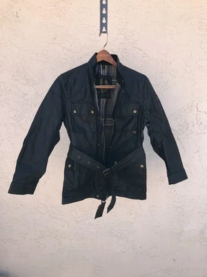NWOT/B Boys' Belstaff Waxed Cotton Jacket with Belt , Black , Sz US 10 — 第 1/4 张图片