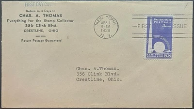 853 NY Worlds Fair FDC Thomas Stamp Dealer Advertising CC Cachet 1939 - Image 1 of 2