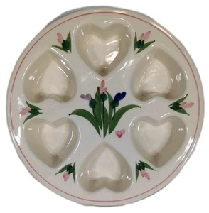 Vintage 1990 Clay Design Ceramic Heart-Shaped Muffin Pan Flowers 6-Cup - Picture 1 of 4