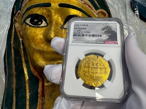 PERU 1699 8 ESCUDOS NGC UNC 1715 FLEET GOLD DOUBLOON PIRATE TREASURE COIN - Picture 1 of 20