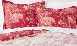 Pair (2) Pottery Barn DARLA TOILE Cotton Linen Red Ivory Standard Shams EUC - Picture 1 of 8