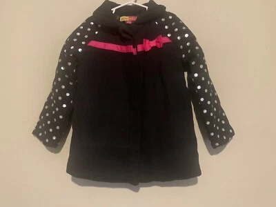 Abrigo Penelope Mack Niñas Talla 6 Negro Abotonado Con Lazo Rosa  Foto 1 de 4