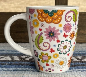 ✅ Trisa Porcelain Floral Mug Cup Orange Green Pink 12 oz. - Picture 1 of 9