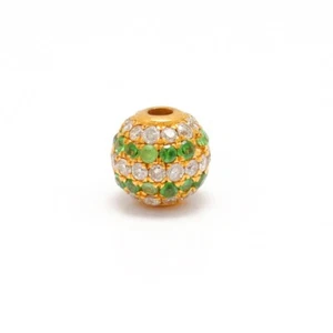 Natural Tsavorite Gold Bead ! 14k Gold Micro Pave Diamond Spacer Charm 6mm - Picture 1 of 8