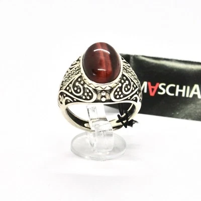 ANELLO ARGENTO 925 CON OCCHIO DI TIGRE  E MARCASITE MADE IN ITALY BY MASCHIA - Immagine 1 di 4