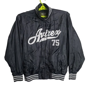 Black AVIREX 75 Windbreaker Nylon Jacket Full Zip Size Large Bomber Baseball *** - Picture 1 of 12
