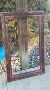 ANTIQUE LARGE HAND CARVED CHINESE WOODEN RED PICTURE FRAME CINNABAR 42"X 26 1/2" - Picture 1 of 24