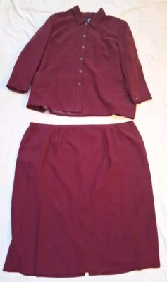 Maggie Barnes 2 piezas Falda Traje Conjunto Blazer Chaqueta Falda Borgoña Talla 34W Foto 1 de 3