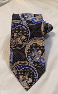 Geoffrey Beene Black/Blue/Gold/Silver 100% Silk Tie Necktie Long 61"x3" - Picture 1 of 12