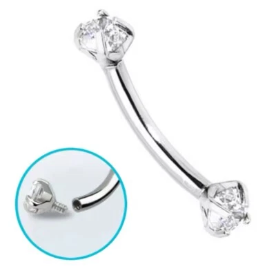 Anillo para cejas barra curvada roscada internamente acero quirúrgico doble gema 16G Foto 1 de 4