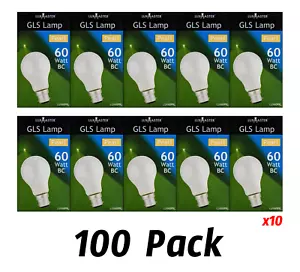 100 pk = 10 x 10 x 60W BULK GLS Light Bulbs Globes 240 V Pearl BC B22 Bayonet - Picture 1 of 3