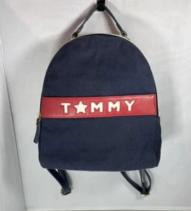 Tommy Hilfiger Red White & Blue Canvas / Leather Small Zippered Backpack - EUC - Picture 1 of 8
