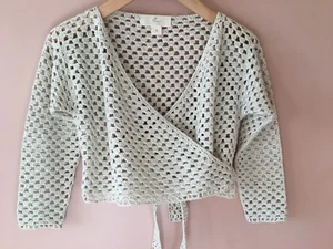 Fleur Des Champs Girls Size 4-6,(S)Cotton silver Metallic Handmade Wrap Cardigan - Picture 1 of 9