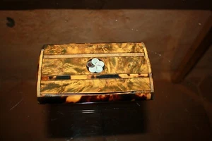 Ancienne boite étui bois placage écaille et nacre Shell Tortoiseshell Card Case - Bild 1 von 11