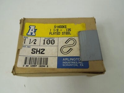 Ganchos en S de acero chapado .135 Arlington SH2 1-1/2" - 100 por caja - NUEVO - Caja abierta Foto 1 de 3