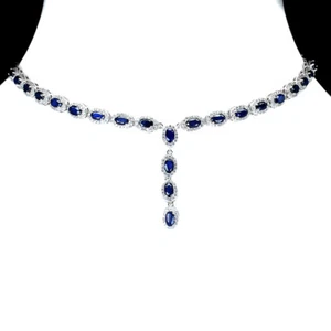 Diffused Oval Sapphire 5x3mm Simulated Cz 925 Sterling Silver Necklace 18 Inches - Picture 1 of 10