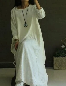 Spring Womens Casual Loose Maxi Long Skirt 100% Linen Dress Caftan Outwear 0415 - Picture 1 of 9