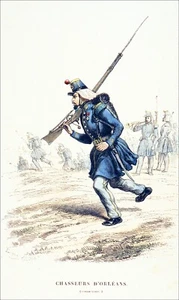 SUPERBE CARABINIER des CHASSEURS d'ORLÉANS - Gravure couleur du 19e siècle - Imagen 1 de 2
