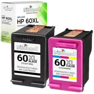 2PK Fits HP 60XL Black Color Ink Cartridge CC641WN CC644WN HP 60 - Picture 1 of 2