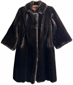 Vintage Tissavel France Faux Fur Coat Womens size X-Large Brown Mid Length 1980s - Picture 1 of 12