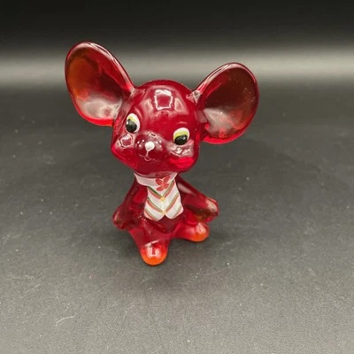 Fenton Glass Mouse Figurine Ruby Red Christmas Handpainted - Signed C Griffiths - Image 1 of 4