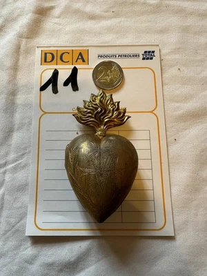 Ancien Ex Voto Cœur De Marie Laiton Doré Pendentif Reliquaire XIX Eme N11 - Photo 1/4