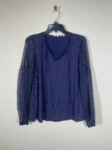 Boden Damen Langarm transparente Ärmel marine gold gepunktet Top Bluse 2 Party - Bild 1 von 5