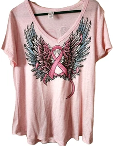 Pink Ribbon Breat Cancer Awareness Gold Silver Sequins XL Ladies New - Picture 1 of 3