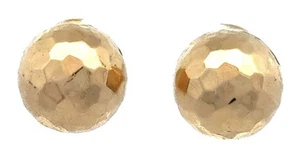Designer 14k Yellow Gold Large Hollow Disco Ball Hammered Texture Stud Earrings - Picture 1 of 9