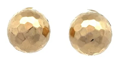 Designer 14k Yellow Gold Large Hollow Disco Ball Hammered Texture Stud Earrings - Image 1 of 4