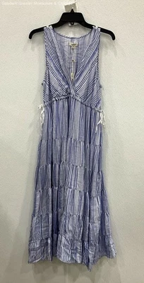 Nuevo con etiquetas Maxi Vestido Max Studio Para Mujer Talla Grande Azul Rayas Corte en V Capas Foto 1 de 4