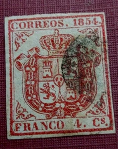 Old SpainPost Stamp1854 ,Cost Of Arms,#25 4d(1108-1) - Picture 1 of 2
