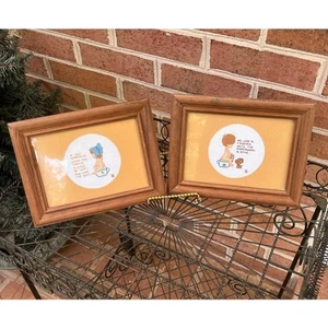 Bathroom Cross Stitch Boy Girl Framed Pair Folk Art Vintage - Picture 1 of 5