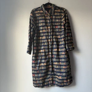 Tommy Hilfiger Library Book Button Up Dress Size L Rare Vintage Missing Tie Belt - Picture 1 of 18