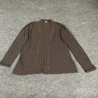 J Crew Sweater Womens Extra Large Black Striped Cardigan Open Front Lightweight - Image 1 of 4