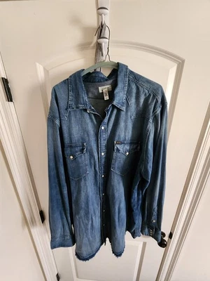 Ralph Lauren Polo Frayed-Hem Denim Western Shirt 2xlt - Image 1 of 4