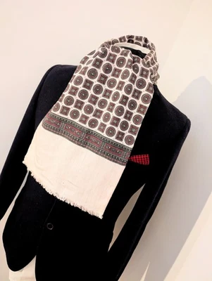 Men's Vintage Geometric Scarf, Gents 60's Silky Evening Beige Scarf Opera Cravat - Image 1 of 4