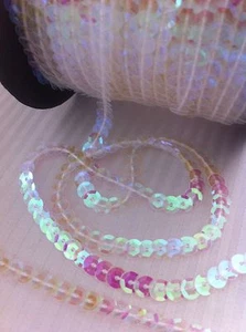 Sequin String 6mm Diamond Transparent AB Rainbow White x By The Meter Braid Trim - Picture 1 of 1