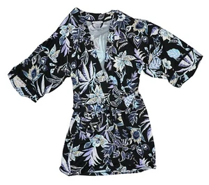 Linea Donatella Floral Print Tie Waist Belt Microfiber Women's Robe S NWT Black - Picture 1 of 2