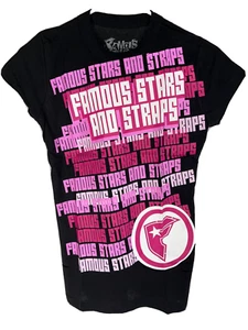 Camisa para mujer FAMOUS STARS AND STRAPS talla mediana negra rara digital NUEVA NUEVA CON ETIQUETAS - Imagen 1 de 4