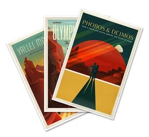 SET of THREE (3) SPACE X Mars Outer Space Tourism Travel Poster Prints 24x36 - Picture 1 of 11
