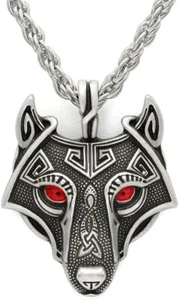 Herren Wikinger Evil Eye Keltischer Wolfskopf Anhänger Halskette Kette Set - Bild 1 von 2