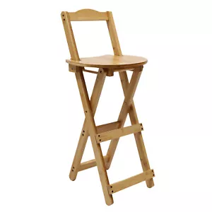 Portable Folding Bamboo Stool Tall Chair Foldable Bar Stool Porch Kitchen Chair - Picture 1 of 13