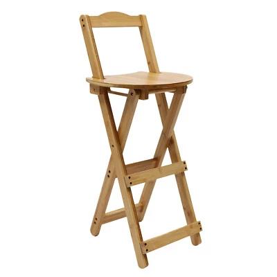 Portable Folding Bamboo Stool Tall Chair Foldable Bar Stool Porch Kitchen Chair - Image 1 of 4