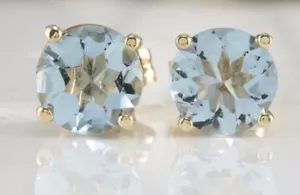 1.23 Carat Natural Blue Aquamarine in 14K Solid Yellow Gold Stud Earrings - Picture 1 of 5