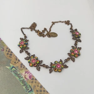 Michal Negrin Necklace Watermelon Crystal Flowers Leaves Victorian Revival VTG - Picture 1 of 13