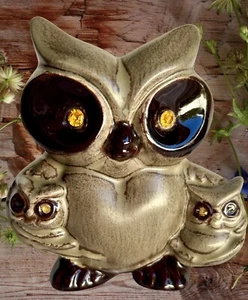 Ceramic Mama Owl & Two Owlets Signed MC Smooth Mat Finish Crystal Eyes - Picture 1 of 4